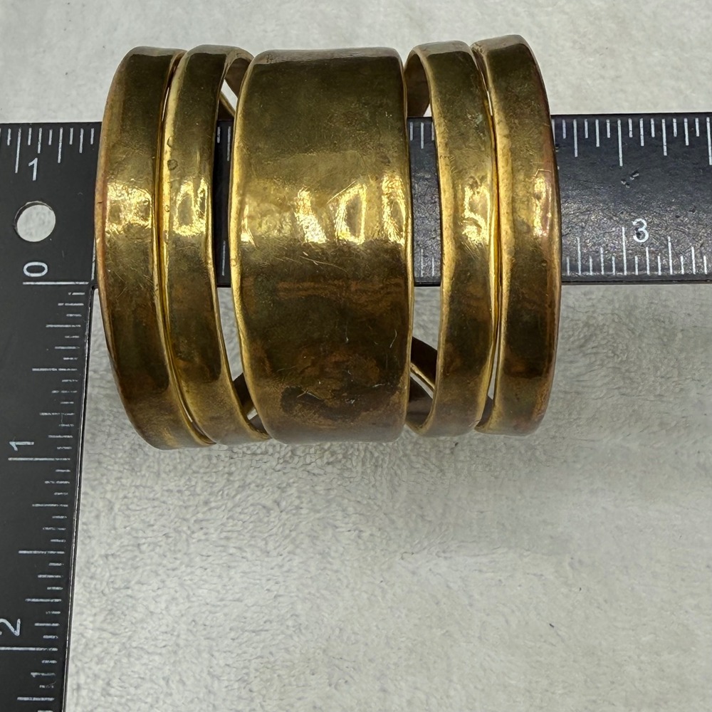 Wide Chunky Bracelet Gold Tone Multi Band Hammered Boho 7.5 Inch - Picture 8 of 9